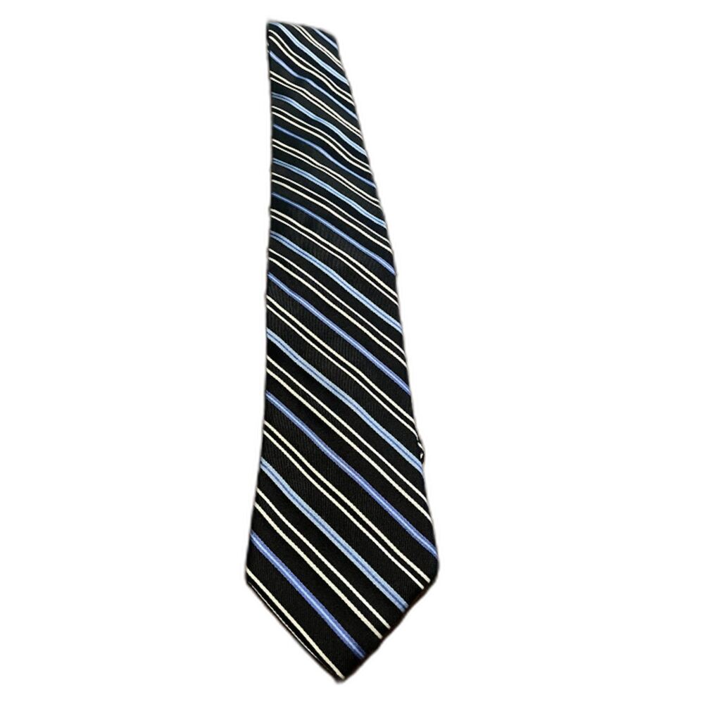 Chaps Men's Blue Classic Stripe 100% Silk Corpcore Businesswear Dressy Tie